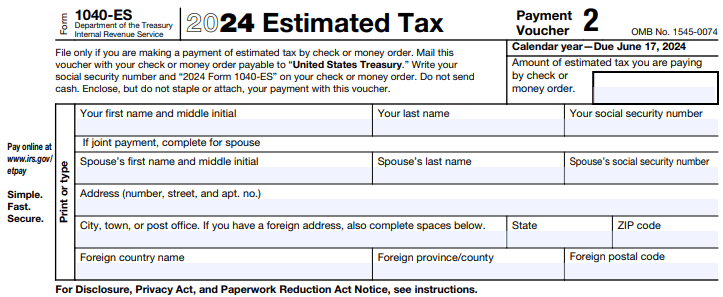 Estimated Tax Payment (Second Quarter)