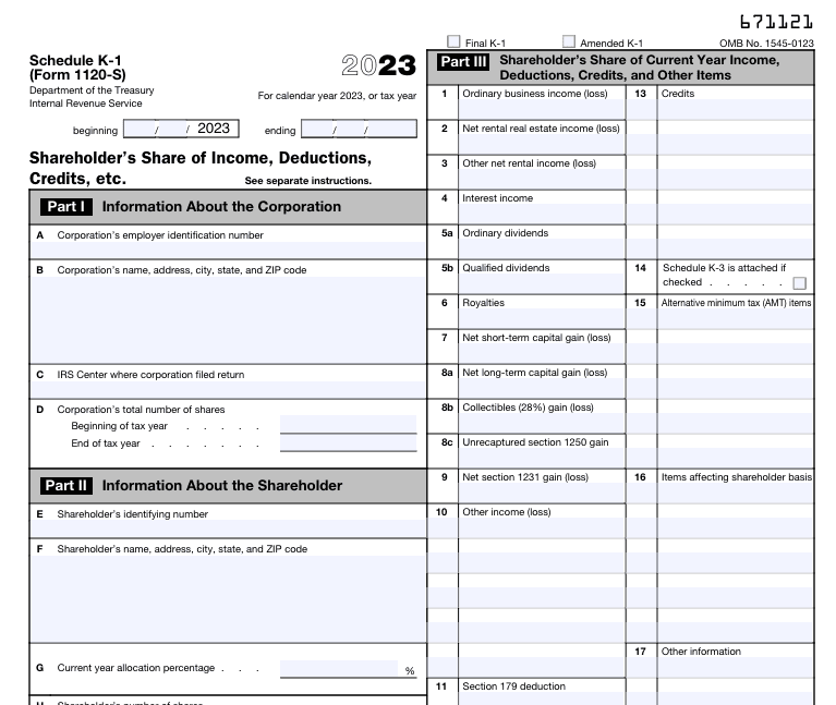 Schedule K-1 Form 1120-S)